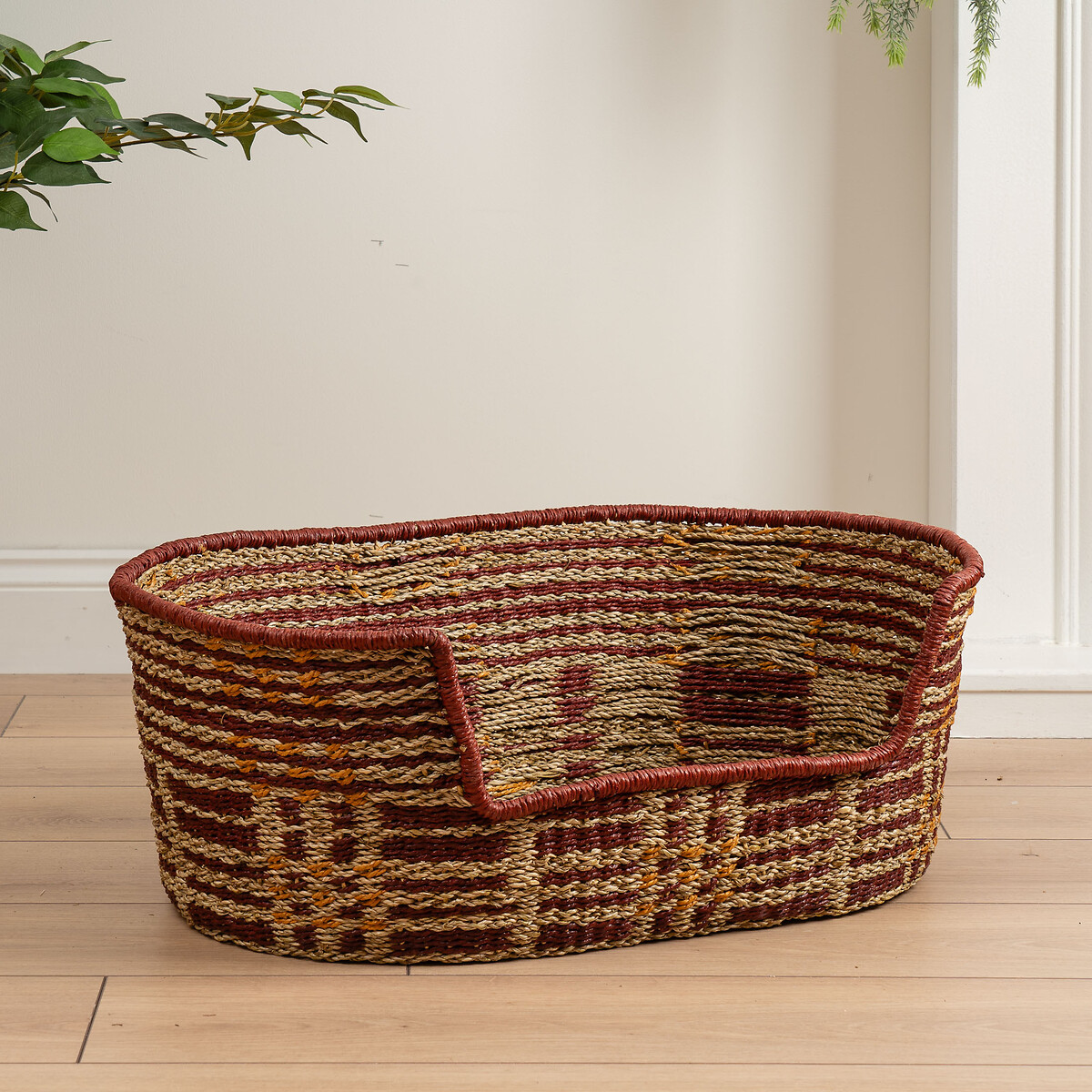 Red and Natural Check Woven Pet Bed with Cushion Small red, SO'HOME