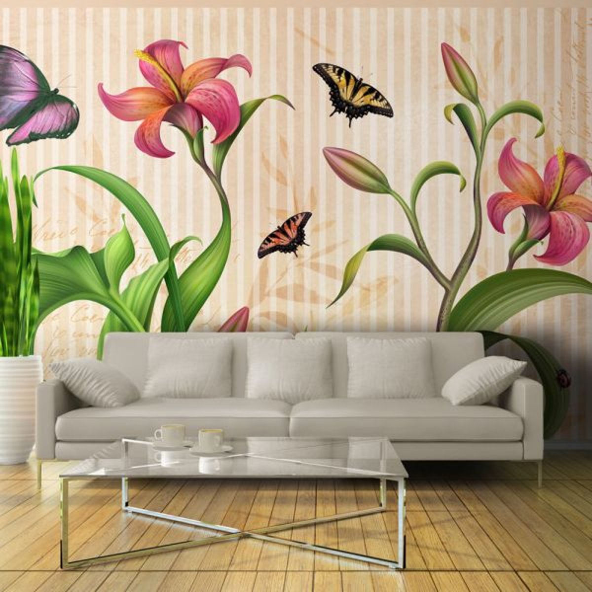 Papier peint intissé panoramique Fleurs Vintage - spring blanc, EDEN