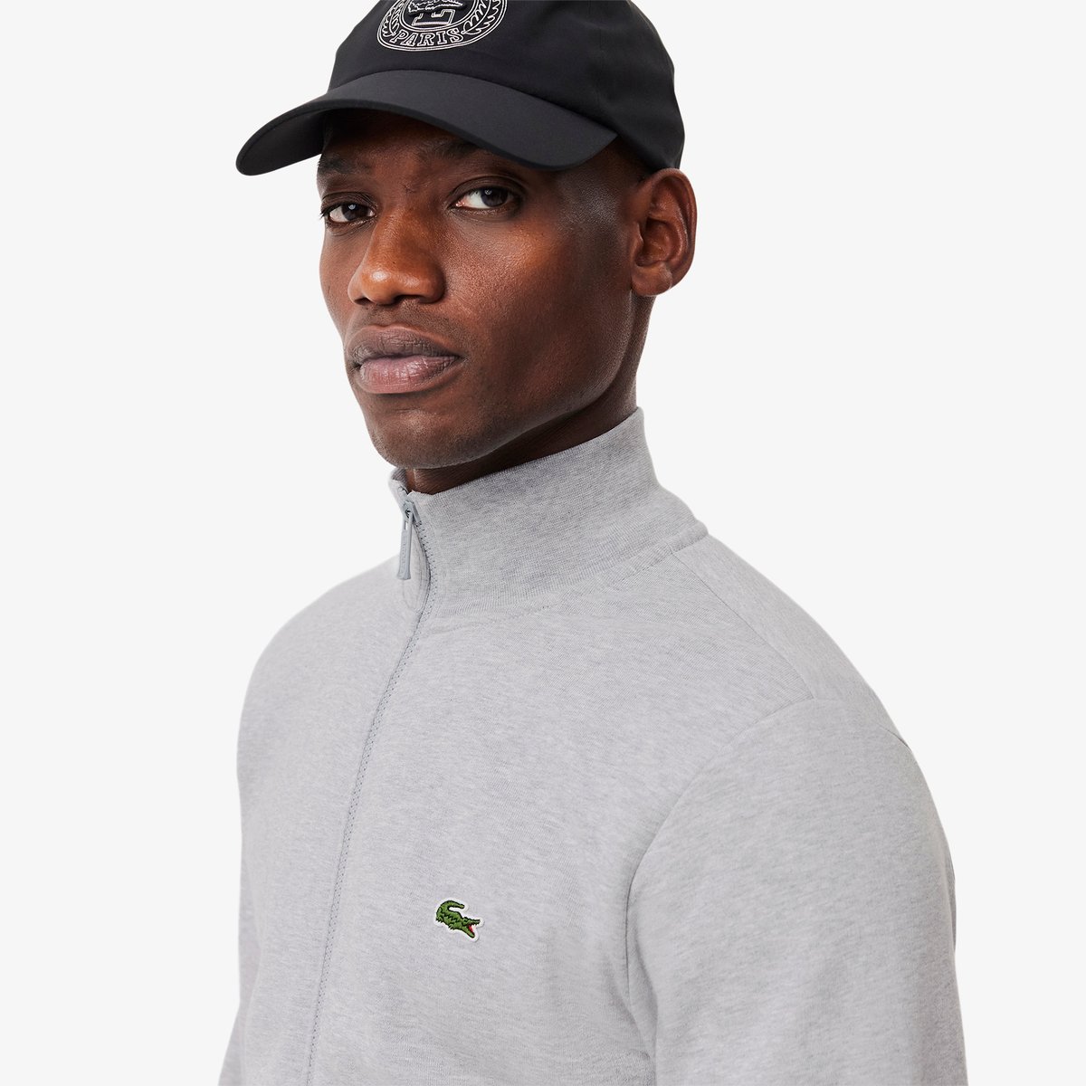 Sweatshirt zippé molleton col montant gris-cca, LACOSTE
