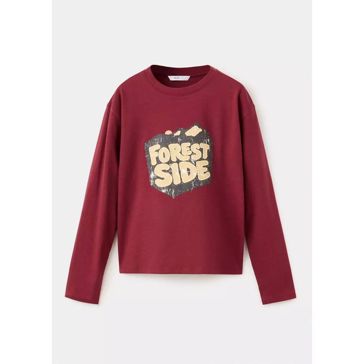 T-shirt coton inscription imprimée grenat, MANGO KIDS