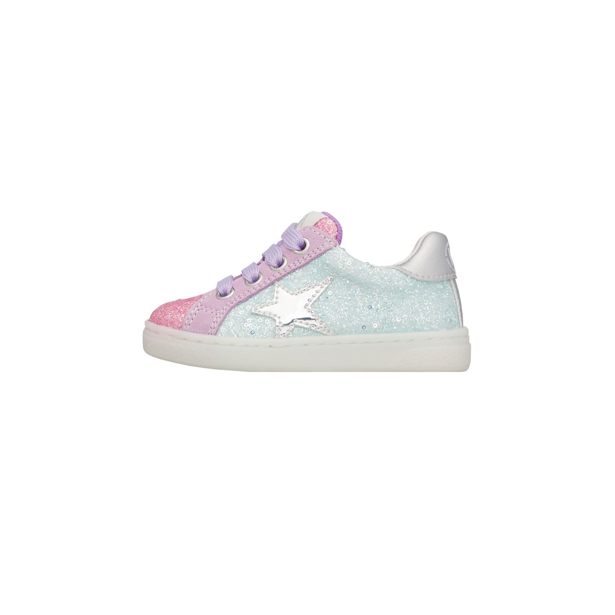 Sneakers en daim et cuir pailleté PINN ZIP. rose-lilas, NATURINO