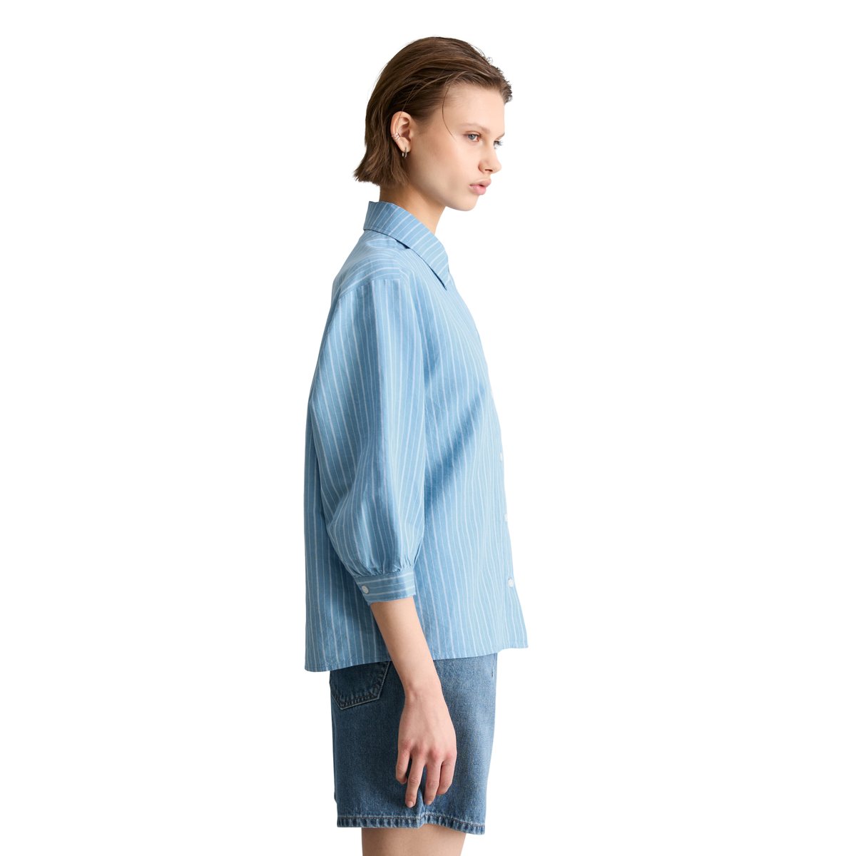 Blouse rayée relaxed en mélange de lin et de coton bleu, MARC O’POLO DENIM