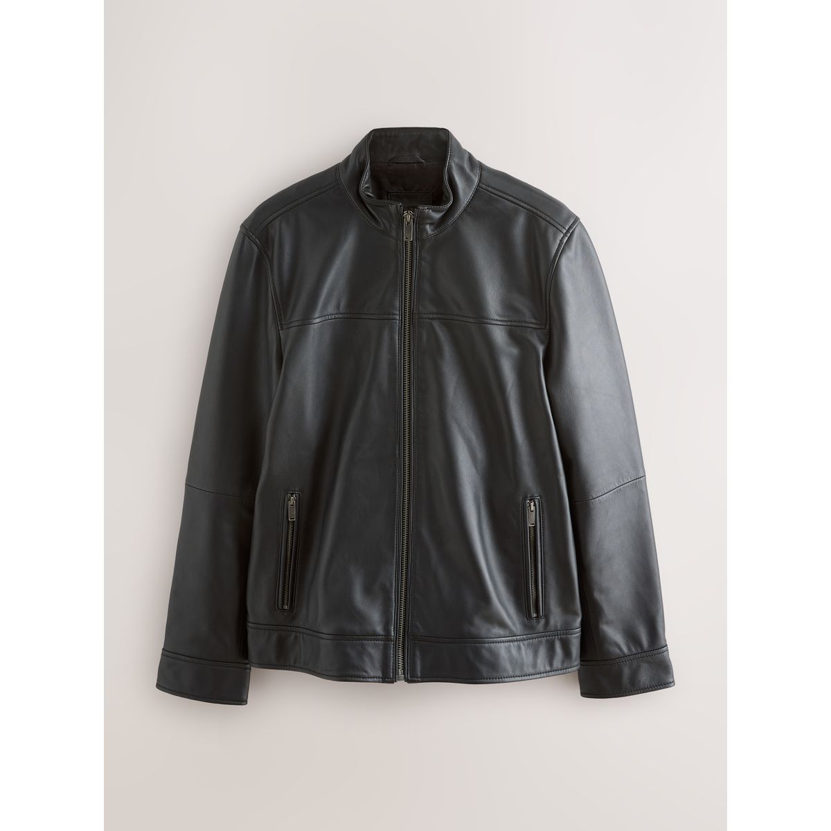 Veste en cuir avec col cheminée Signature noir, NEXT