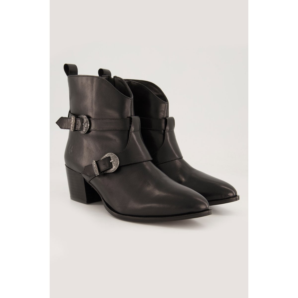 Bottines en cuir avec double boucle , pied large noir, ULLA POPKEN