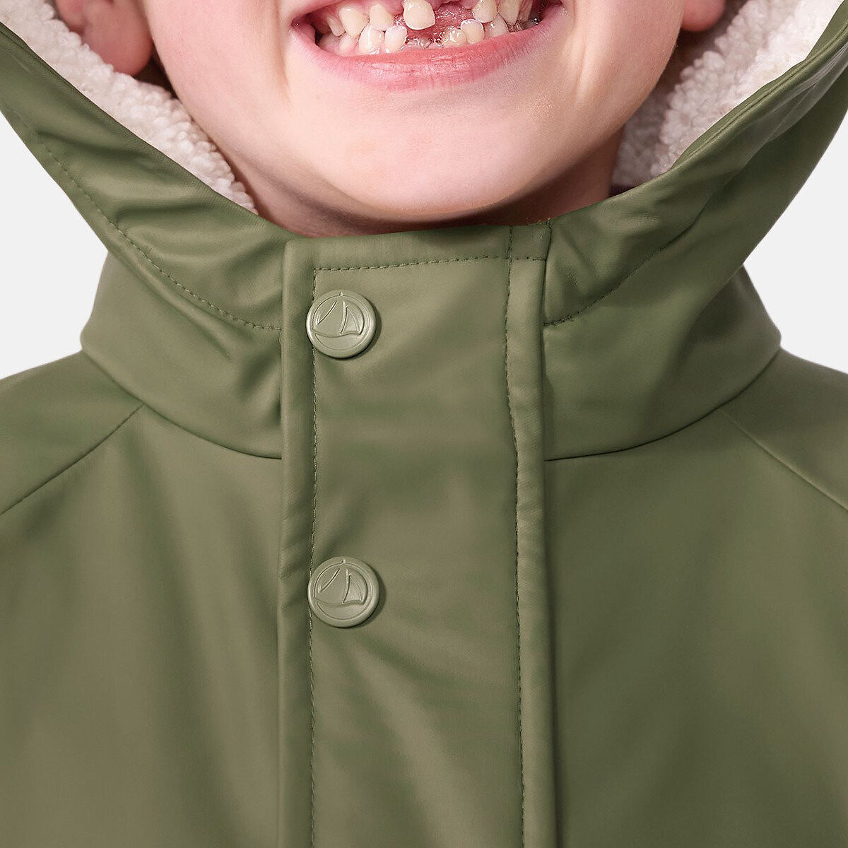 Giacca impermeabile invernale foderata, a tinta unita, con cappuccio kaki, PETIT BATEAU
