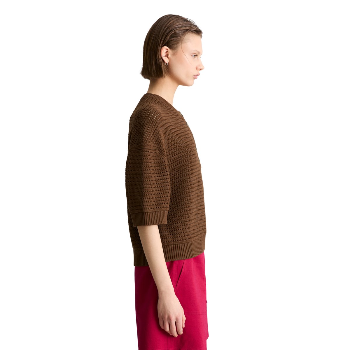Pull à manches courtes relaxed en coton organique marron, MARC O’POLO DENIM