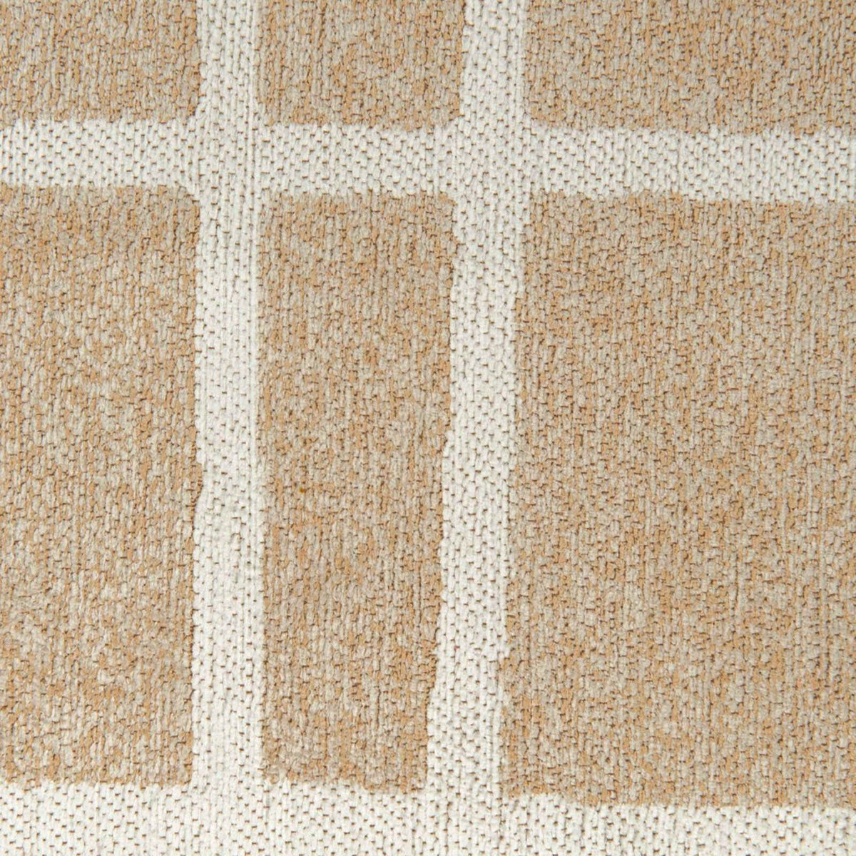 Tapis intérieur extérieur jacquard, CARO beige sable à lignes écru, RECOLLECTION
