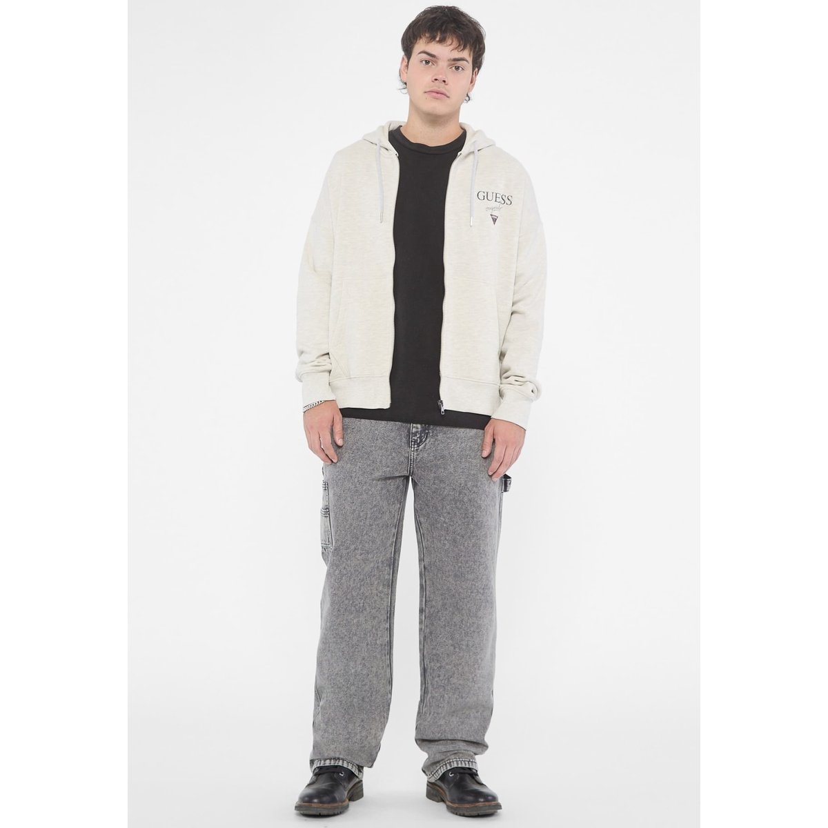 Sweat-Shirt Zippé À Capuche gris clair, GUESS