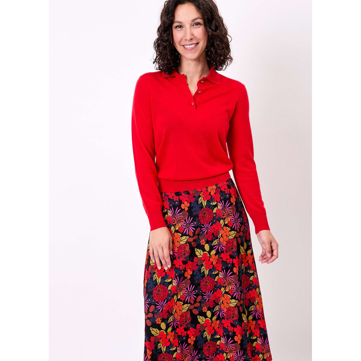 Pull laine mérinos col polo KARL rouge, PRINCESSE NOMADE