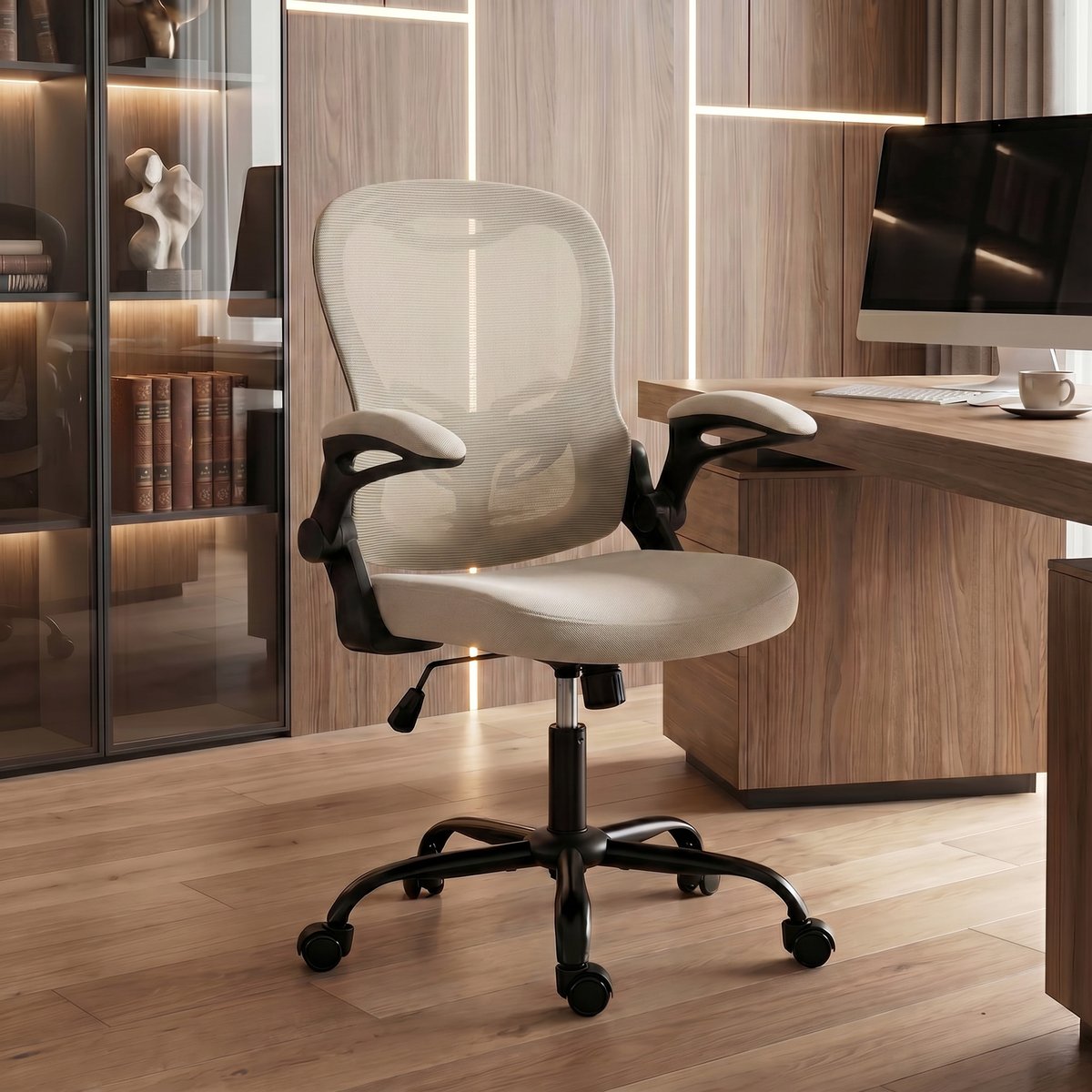Chaise de bureau Maille (100 % polyester) beige, noir, HOMCOM