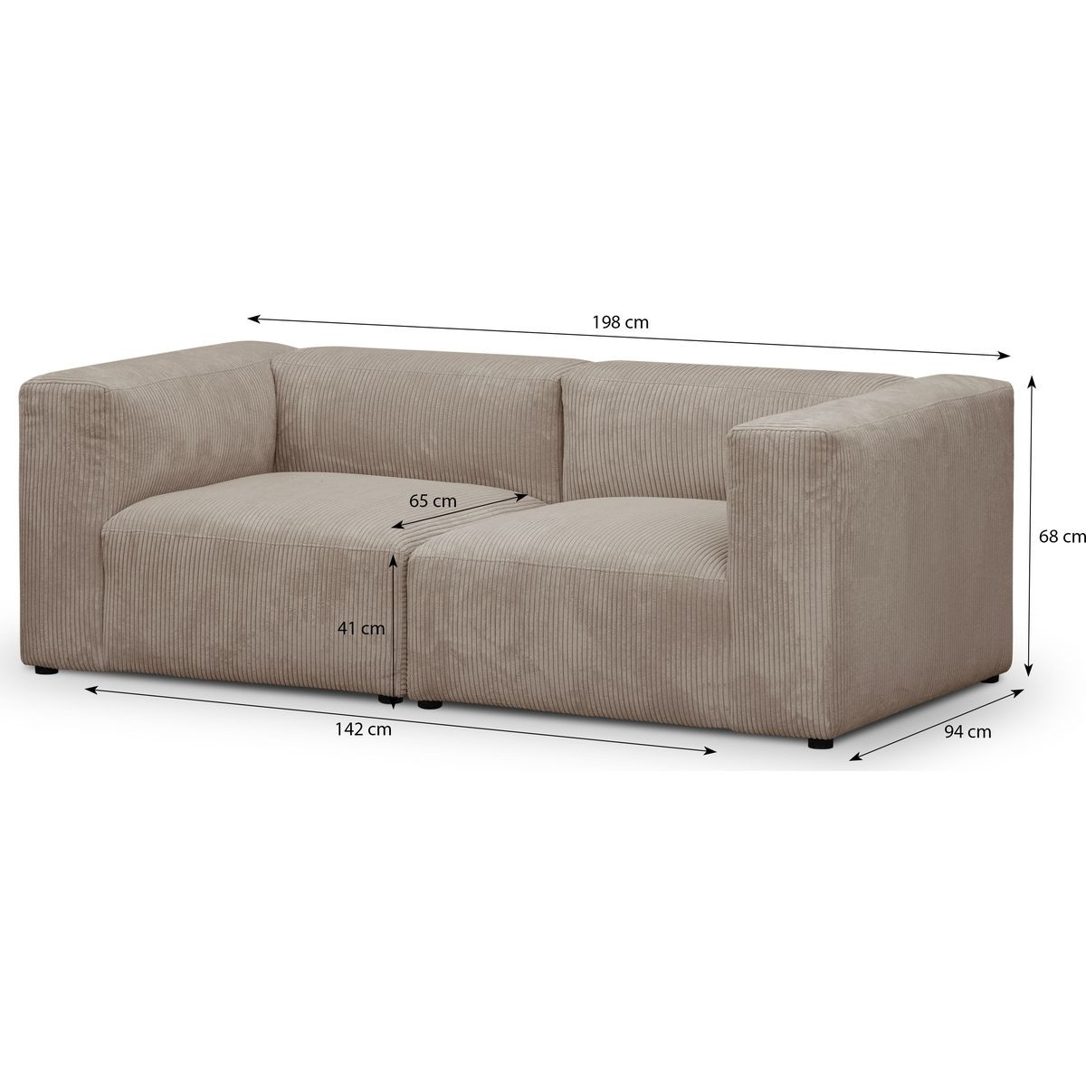 Canapé modulable 3 places en velours côtelé - MODULO taupe, HOMIFAB