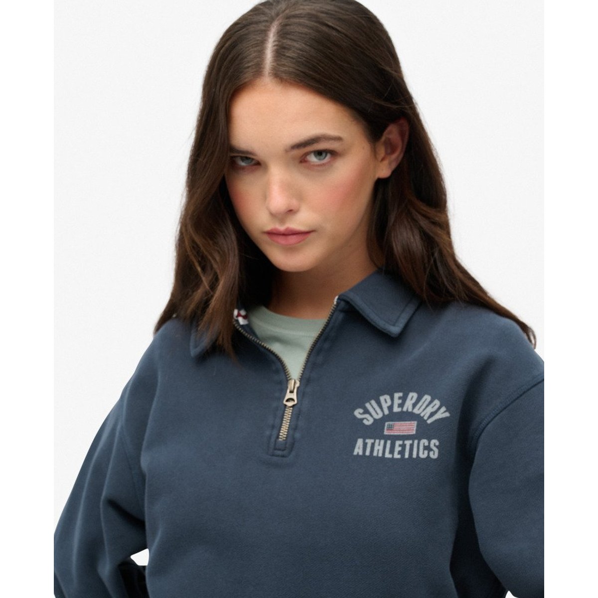 Athletic Pull Col Zippé Mi-Hauteur bleu marine éclipse, SUPERDRY