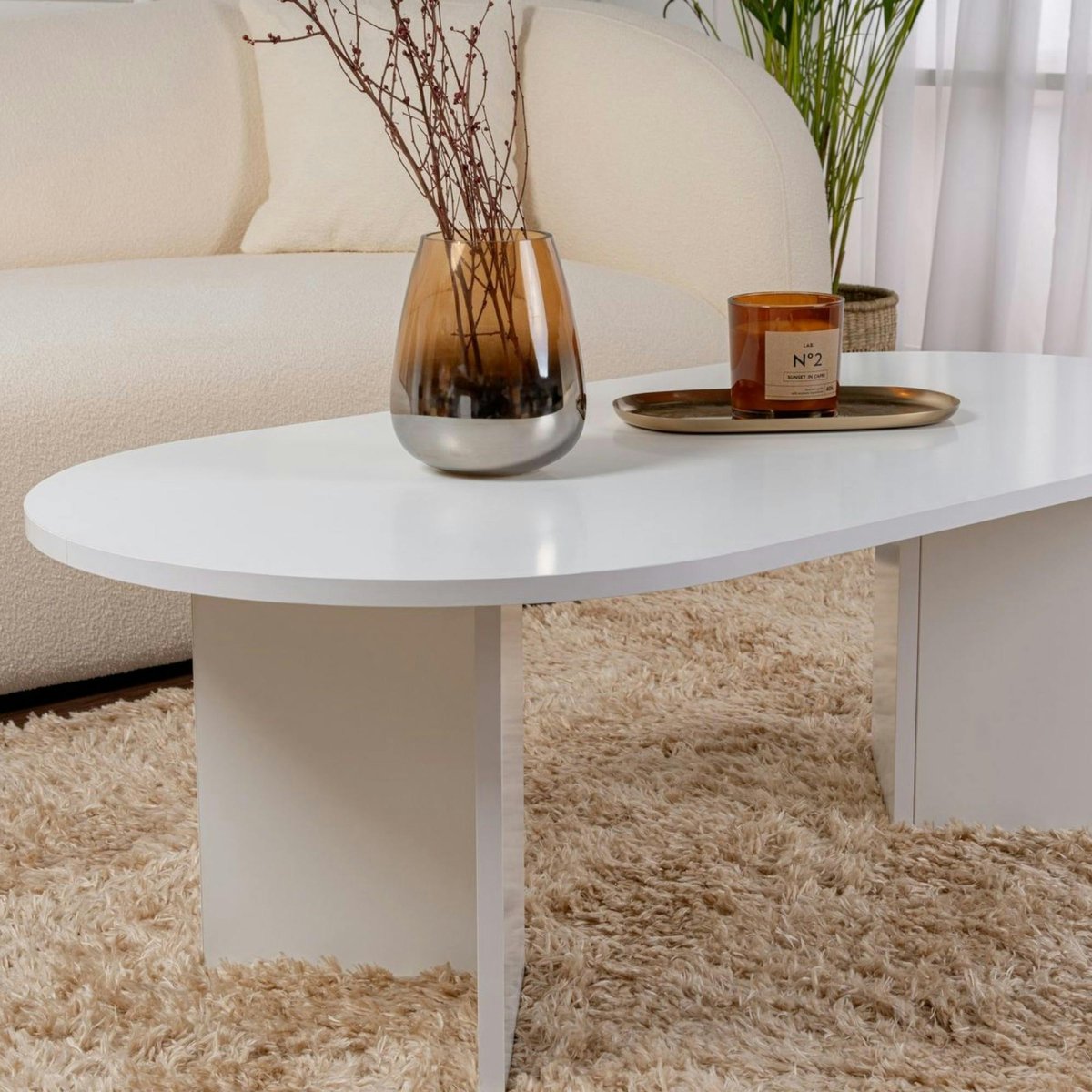 Table basse ovale moderne MARFA blanc, PIER IMPORT