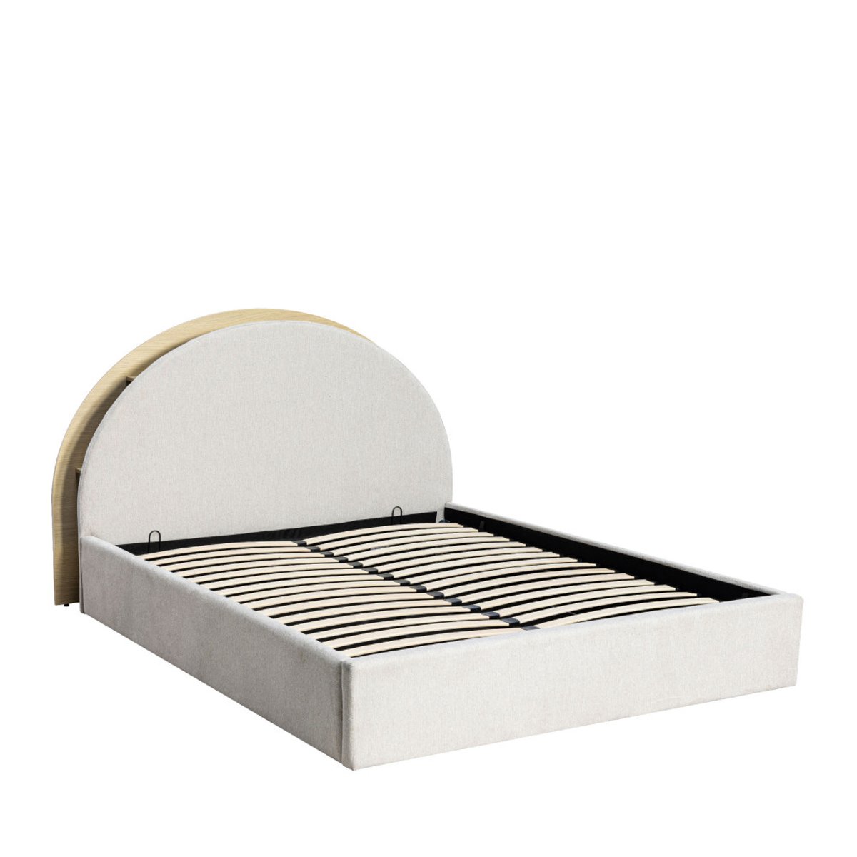 Lit coffre en tissu avec rangements intégrés 160x200cm- BRIE beige, DRAWER