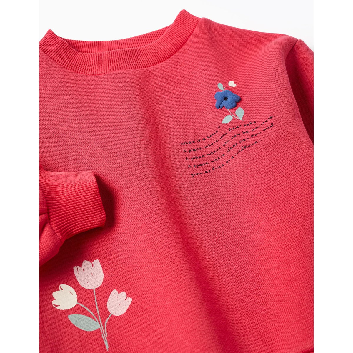 Sweat en coton peigné avec imprimé en relief de fleurs rouge, ZIPPY