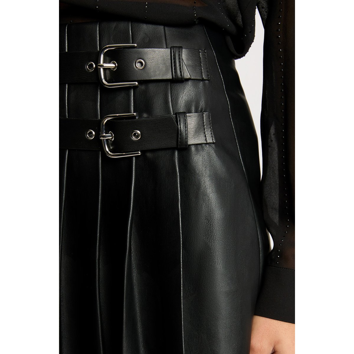 Jupe courte simili cuir noir, MORGAN