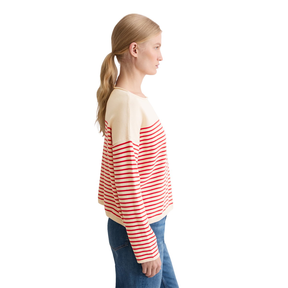 Pull milleraies loose en pur coton bio rouge, MARC O'POLO