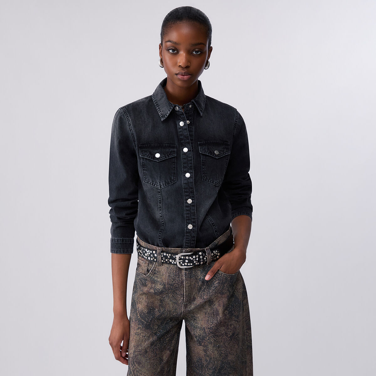 Chemise en denim coupe slim denim noir, LIU JO
