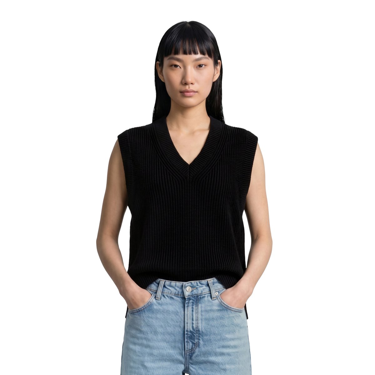 Pull sans manches Regular Fit en pur coton biologique noir, MARC O’POLO DENIM