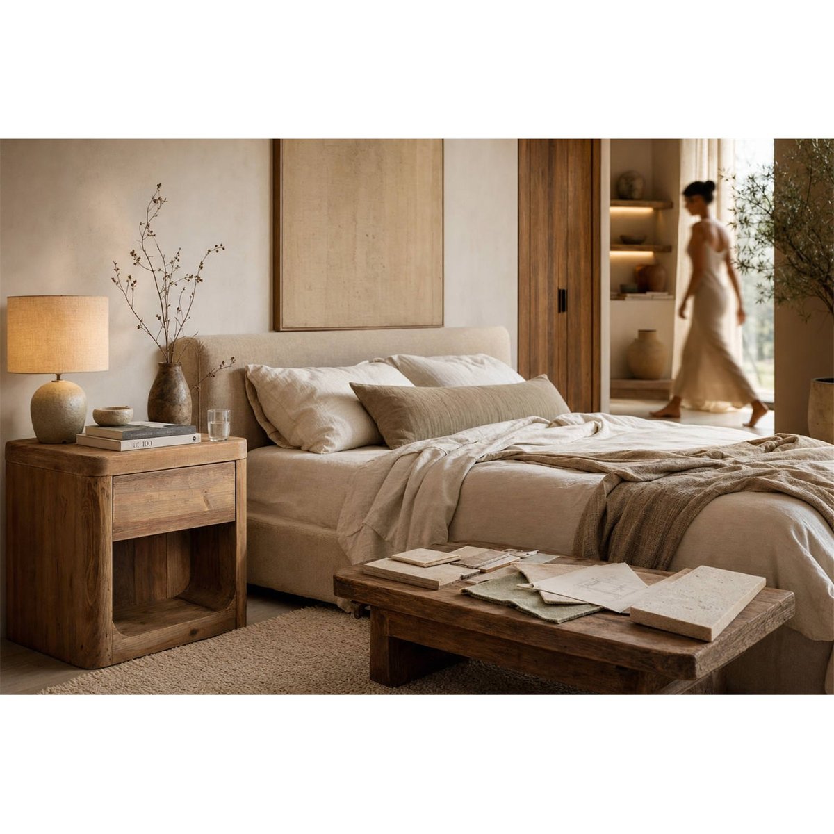 Table de chevet en pin, Style rustique naturel vieilli, RECOLLECTION