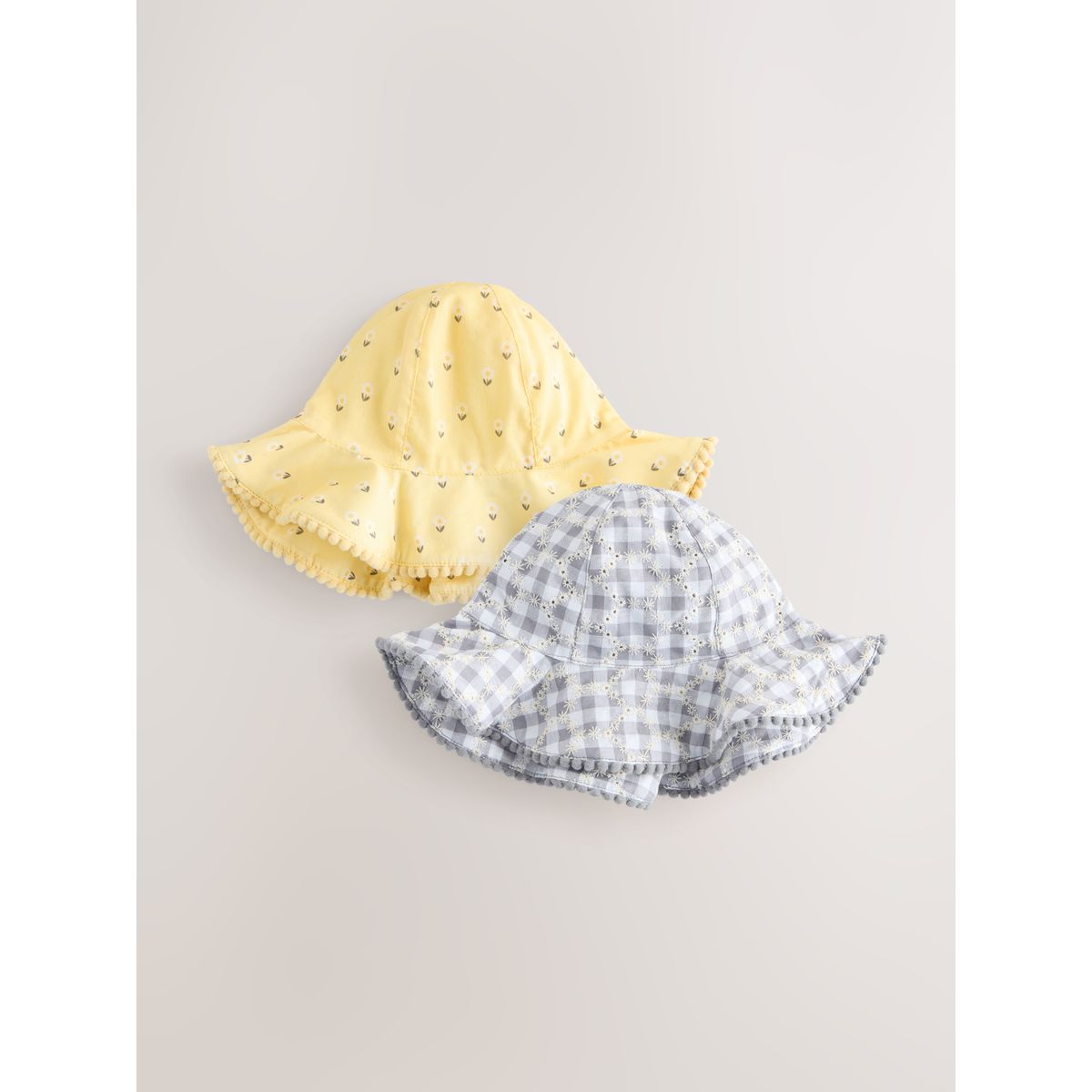 Bobs bébé, lot de 2 broderie florale jaune et vichy gris, NEXT
