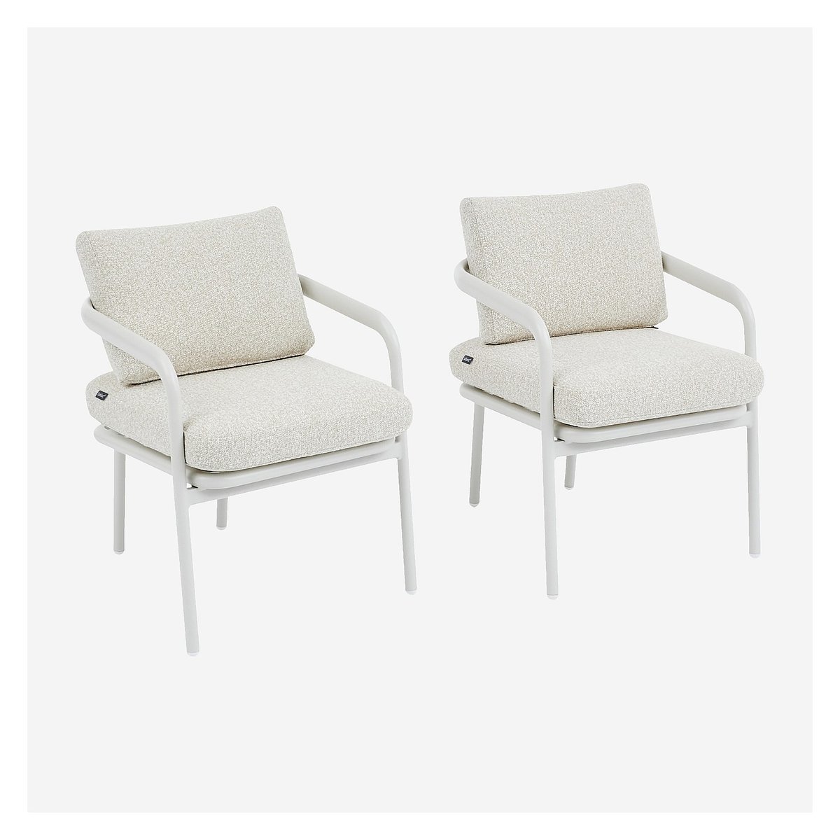 Lot de 2 chaises de jardin en tissu texturé déperlant et aluminium blanc NAZARE beige, HABITAT