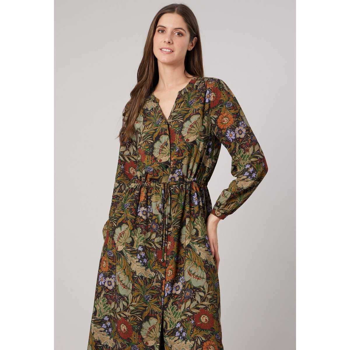 Robe longue fluide femme PHELOA khaki, DEELUXE