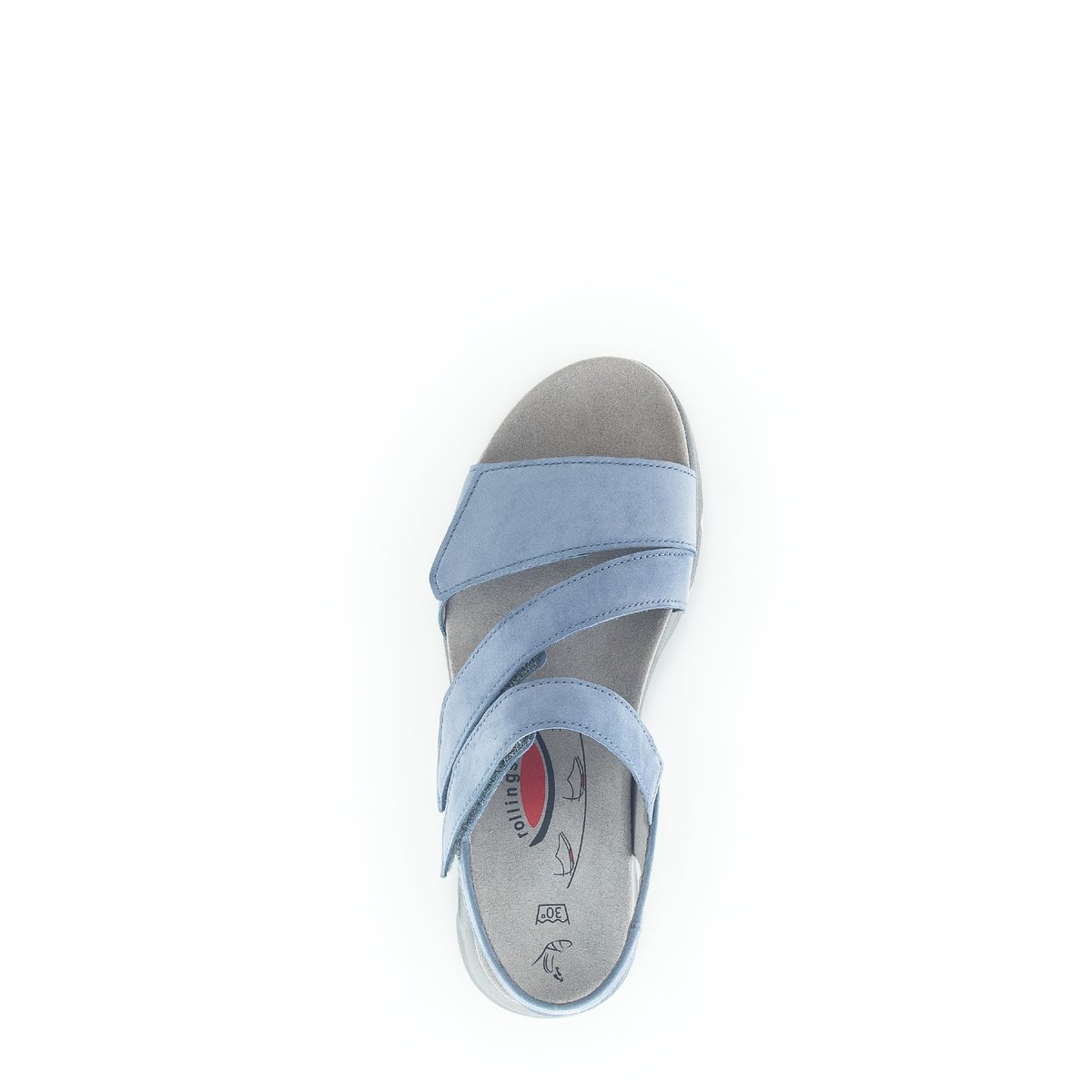 Sandales en cuir velours à talon compensé bleu velours, GABOR