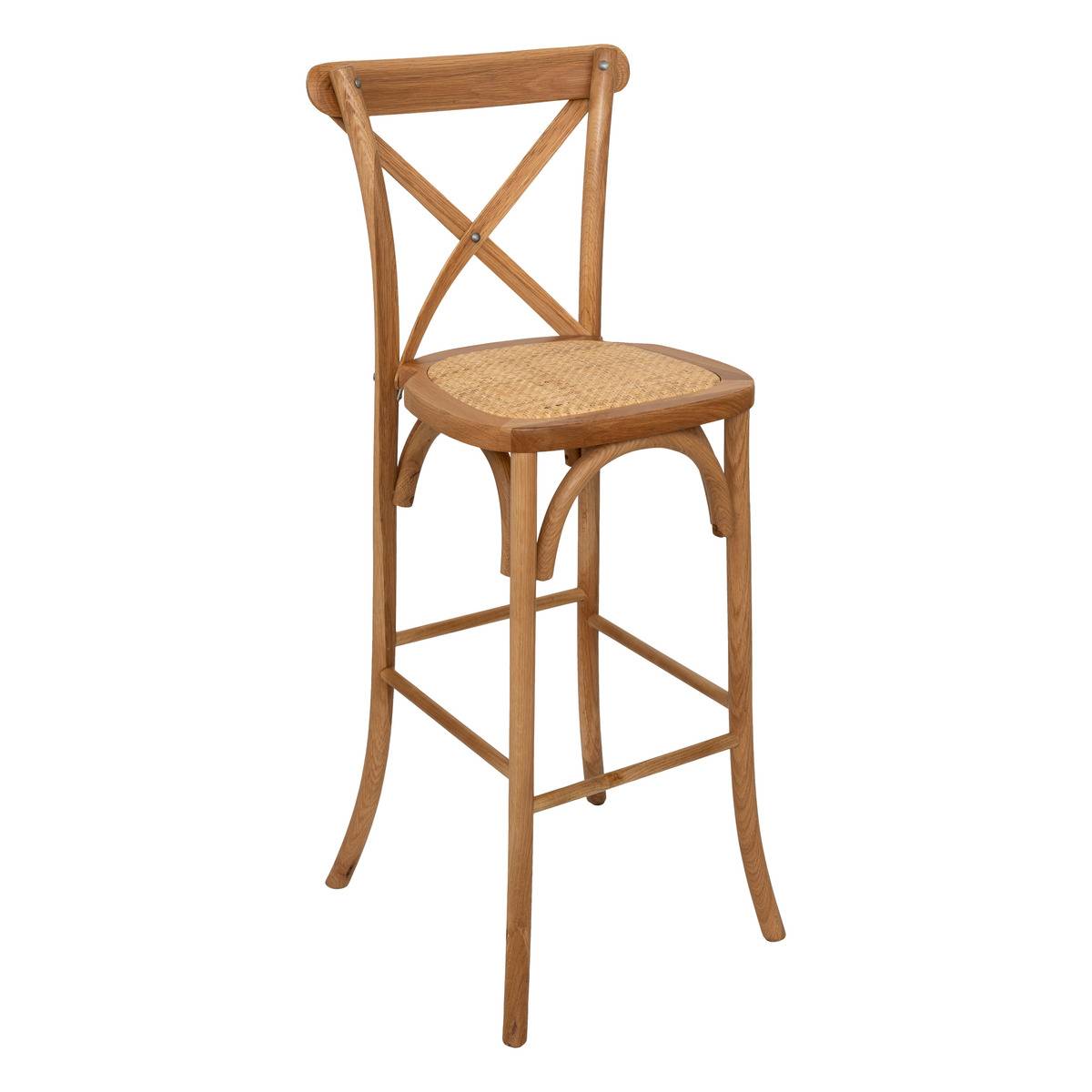 Tabouret de bar empilable en chêne massif et rotin ISAK beige, ATMOSPHERA