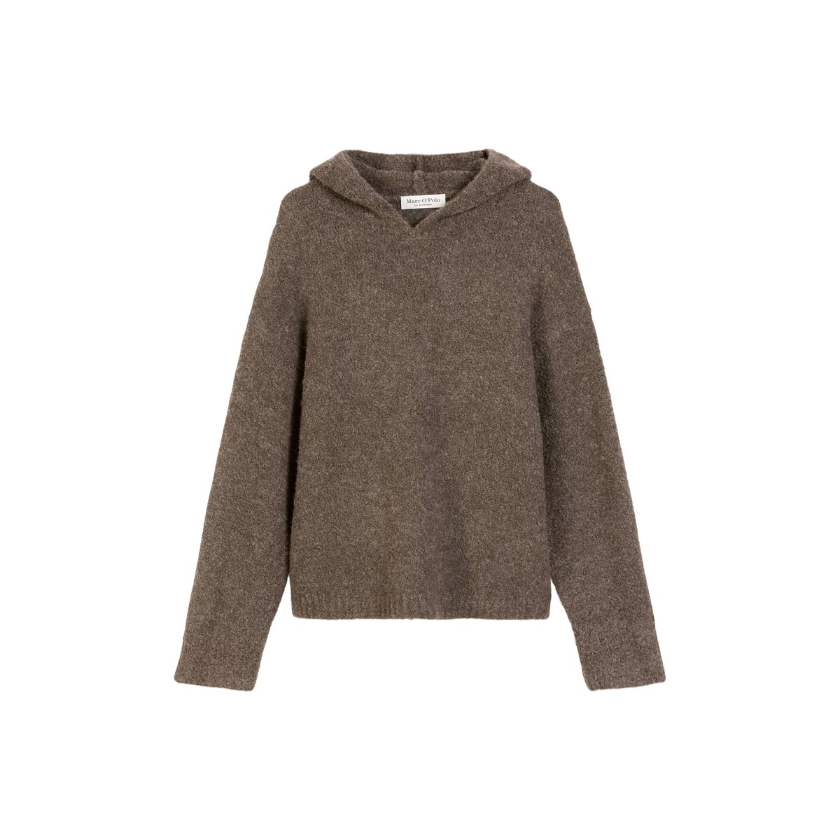 Hoodie en bouclette loose en mélange de laine vierge et de laine d'alpaga brun foncé, MARC O'POLO