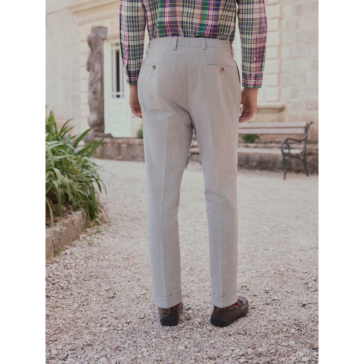 Pantalon de costume ajusté rayé en seersucker signature bleu, NEXT