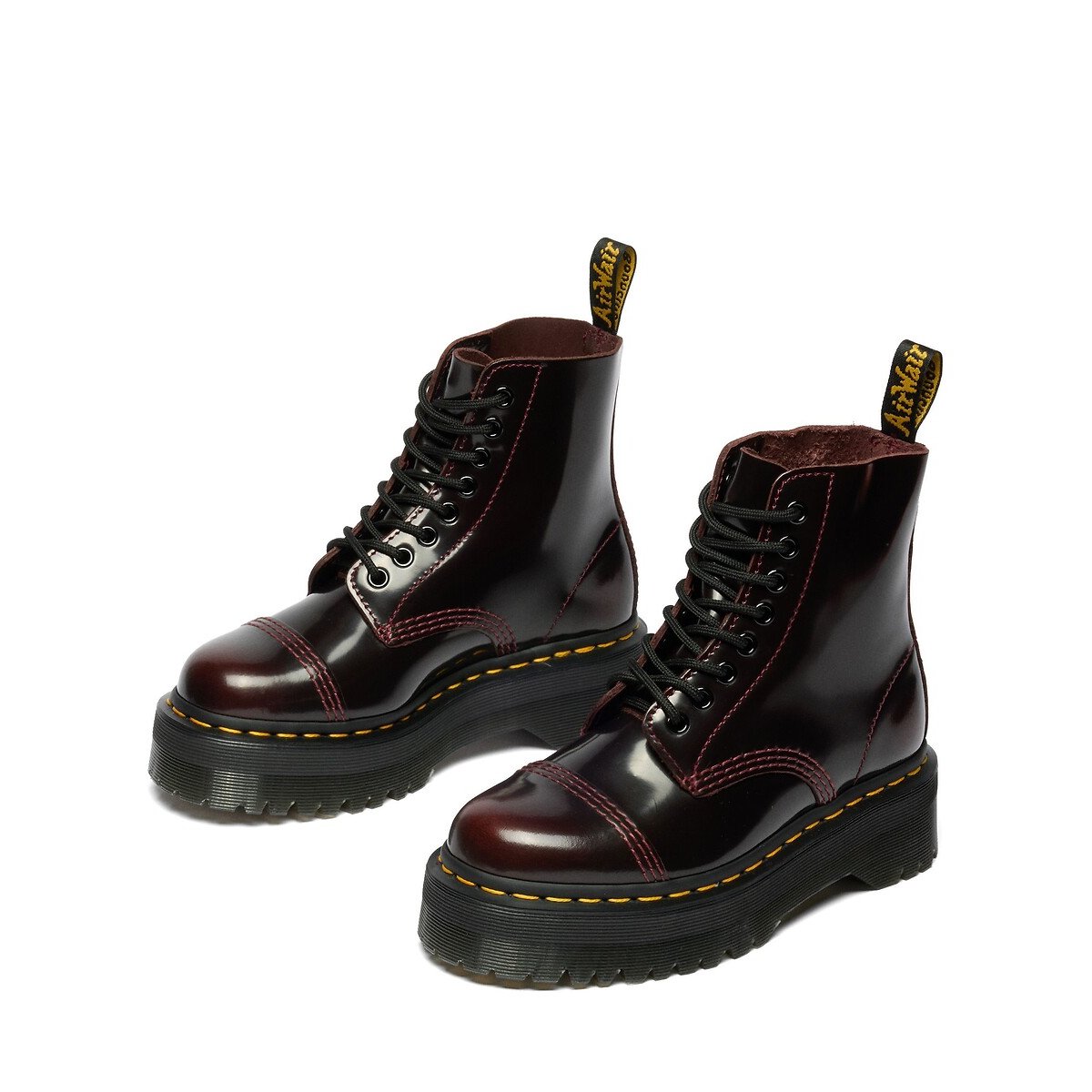 Boots plateforme Sinclair en cuir Arcadia rouge bordeaux, DR. MARTENS