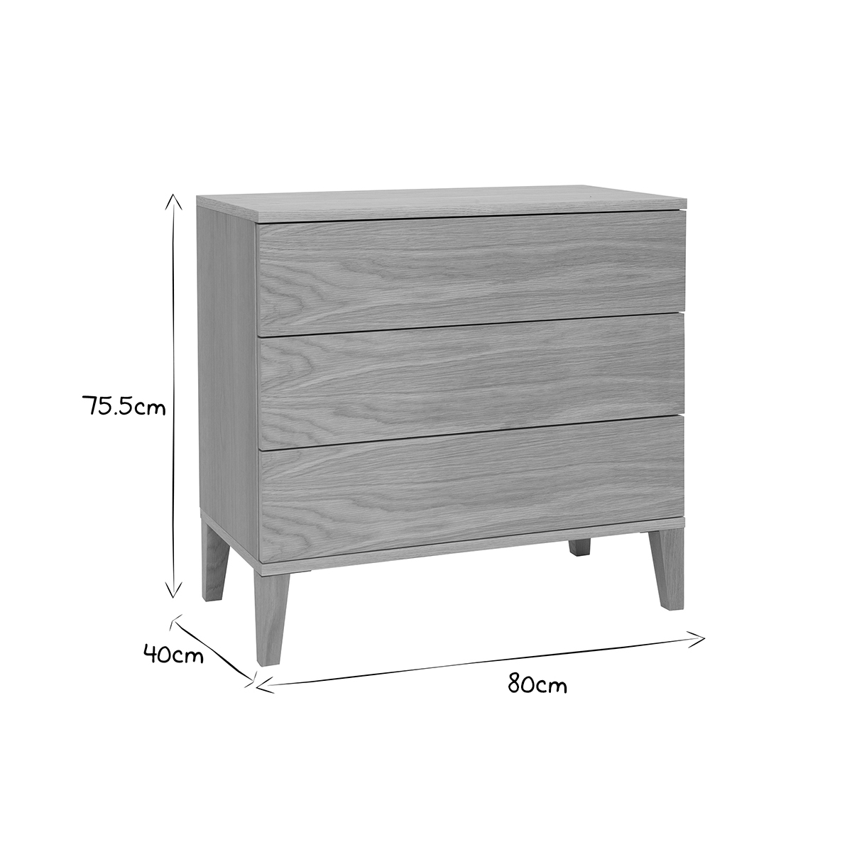 Commode scandinave en bois clair chêne 3 tiroirs L80 cm FREDDY chêne clair, MILIBOO