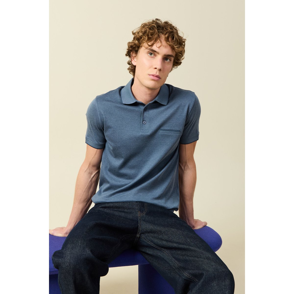 Polo manches courtes bleu gris, BONOBO