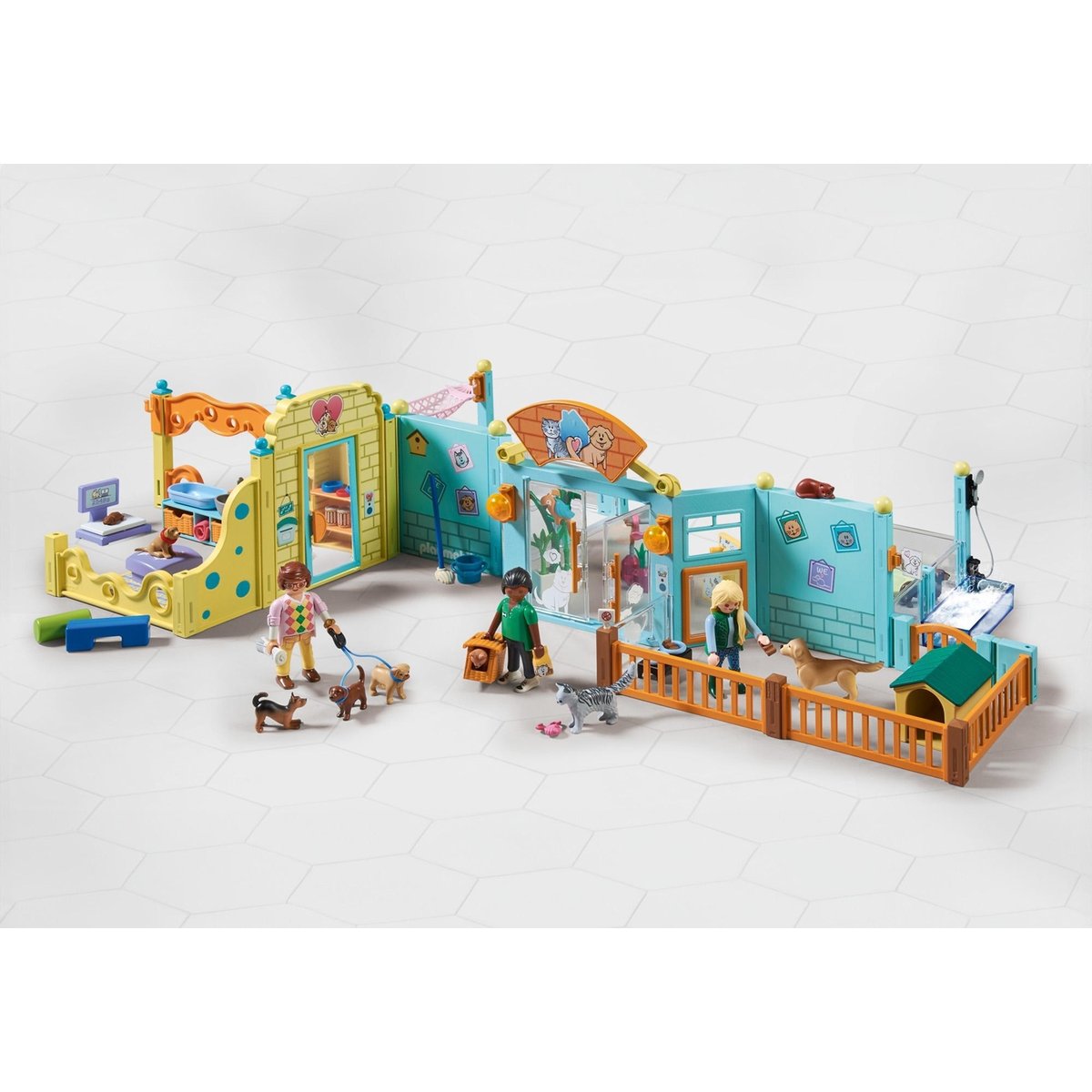 Centre de soin canin avec 8 chiens et soigneur multicolore, PLAYMOBIL