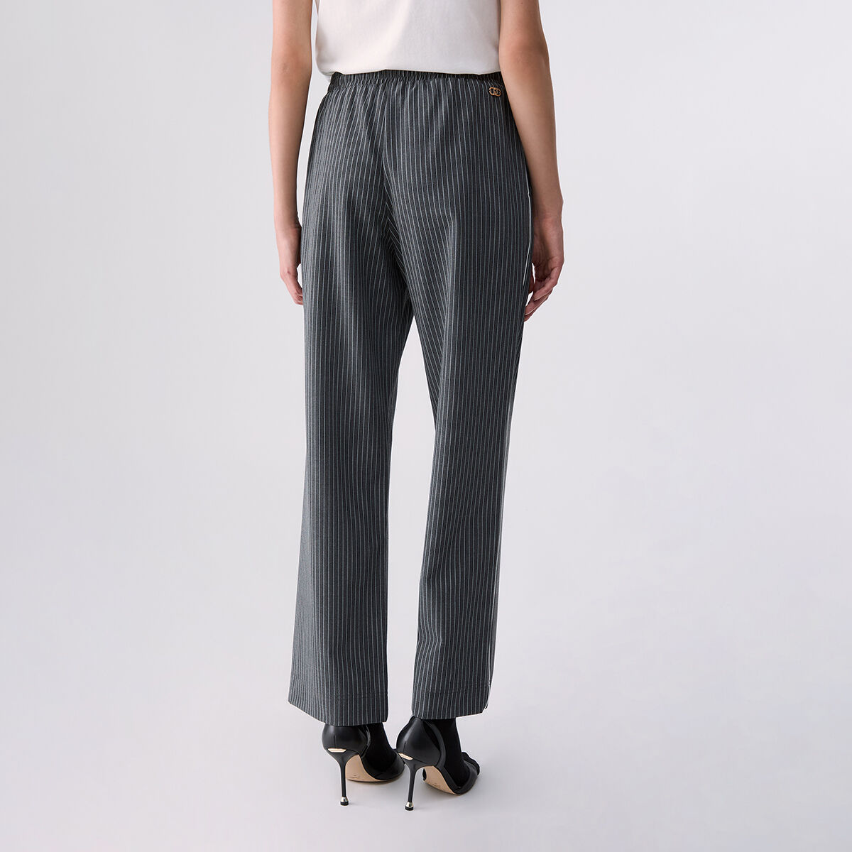 Pantalon à fines rayures avec empiècement en dentelle gris, LIU JO
