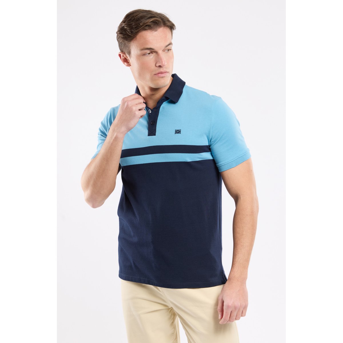 Polo bicolore en coton DEAUVILLE marine deep/ waterfall, ARMOR-LUX