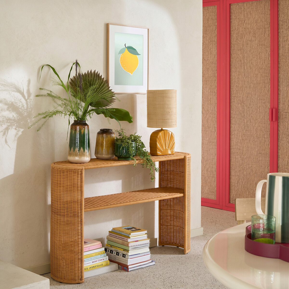 Console van gevlochten rotan, met twee bladen, JOEMA naturel rotan, LA REDOUTE INTERIEURS