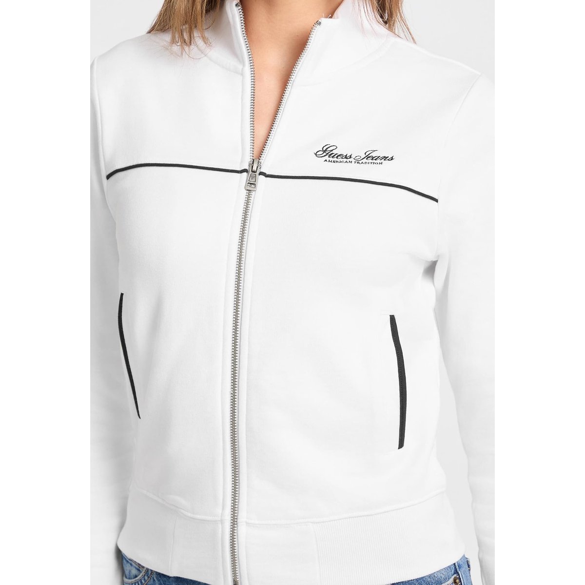 Sweat-Shirt Zippé Avec Logo blanc, GUESS JEANS