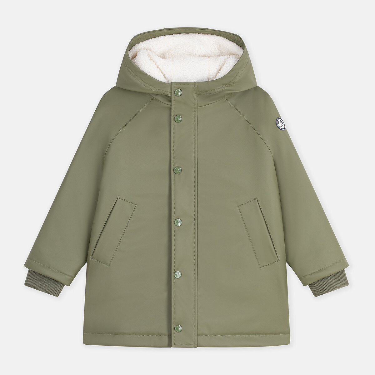 Giacca impermeabile invernale foderata, a tinta unita, con cappuccio kaki, PETIT BATEAU