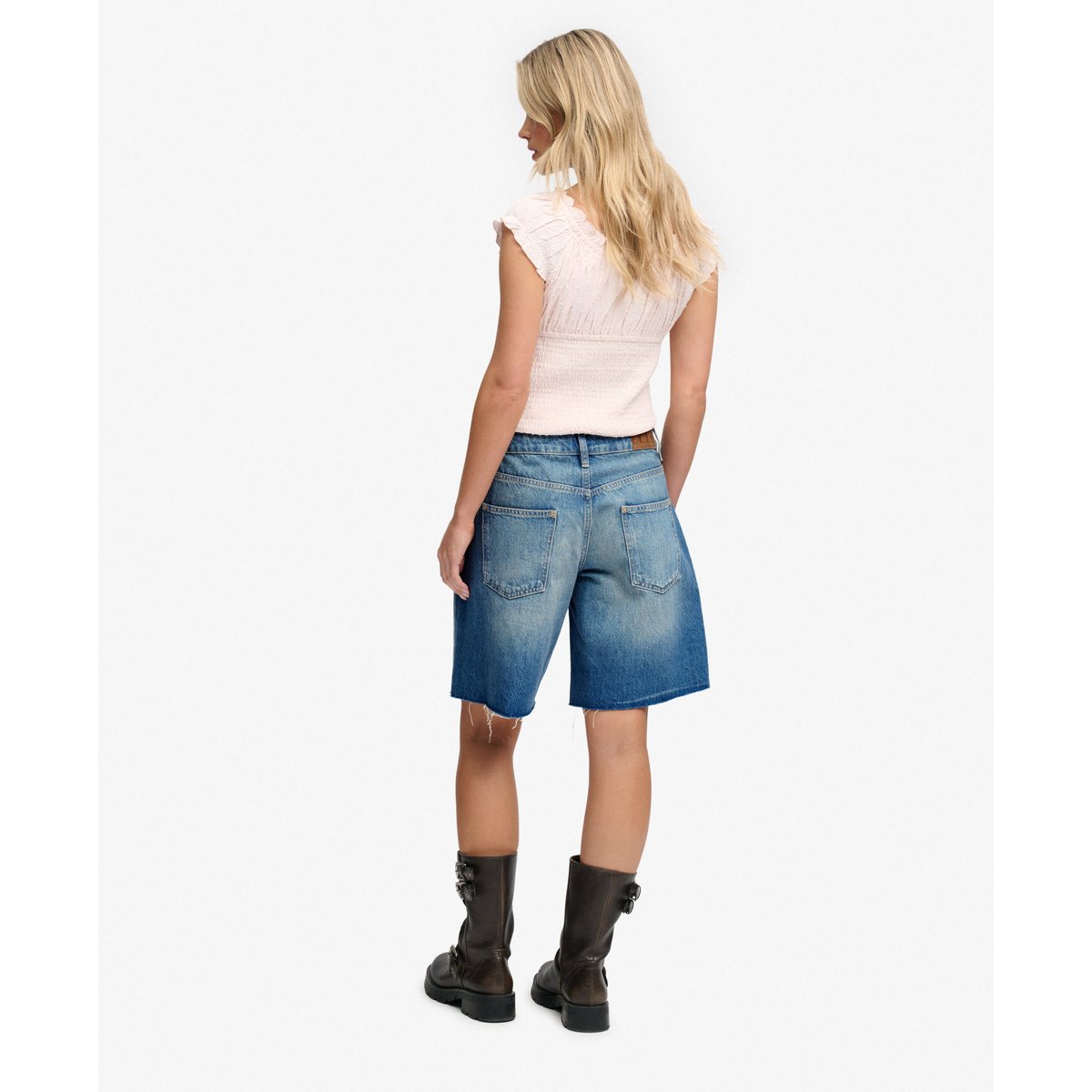 Jorts en jean coupe large mi-haute bleu océan moyen, SUPERDRY