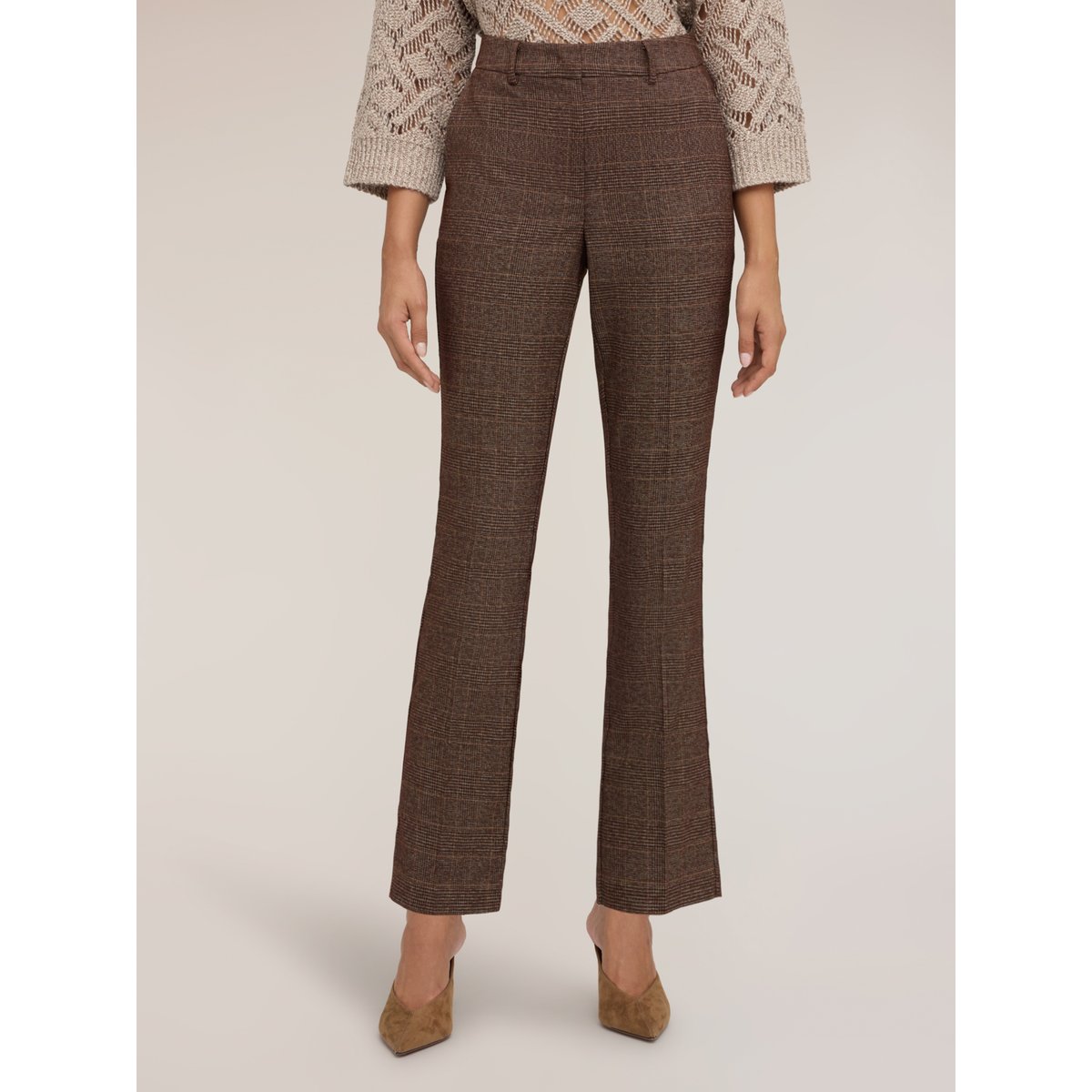Pantalon cigarette à motif prince de Galles marron, MOTIVI