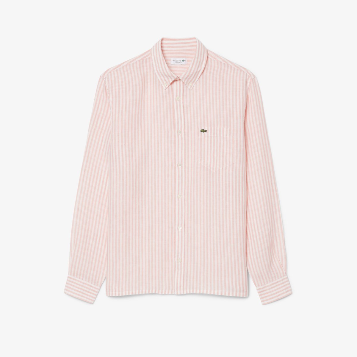 Chemise regular fit en lin rayée rose-tim, LACOSTE