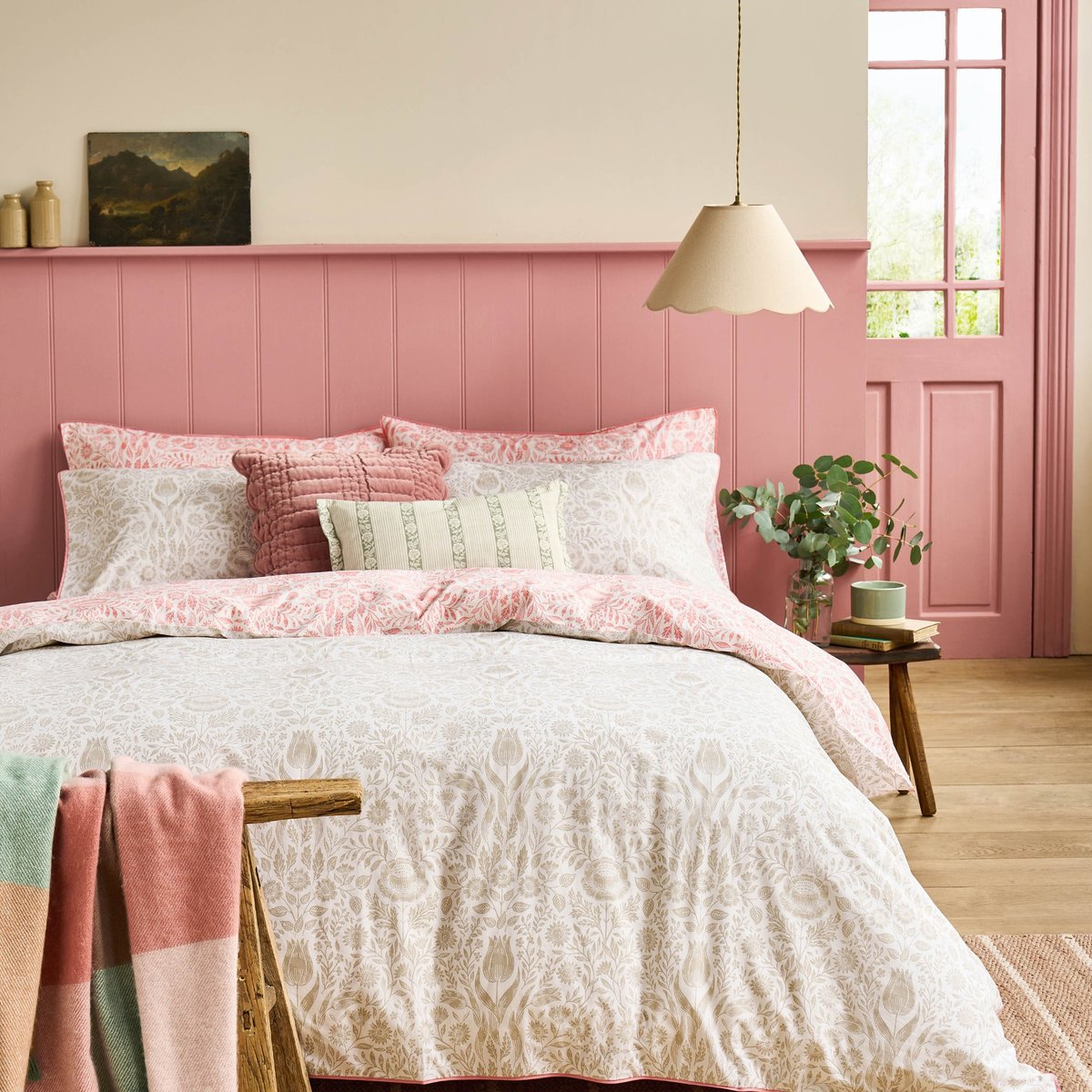 Parure de lit liberty Ashstead Damask pour grand lit double rose, beige, LAURA ASHLEY