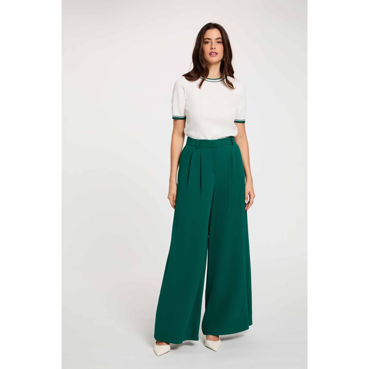 Pull fin manches courtes vert, MORGAN