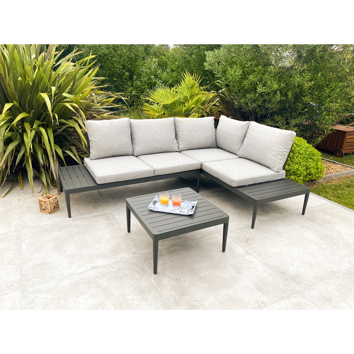 Salon de jardin d'angle 4 places en aluminium ANKARA gris anthracite, DCB GARDEN