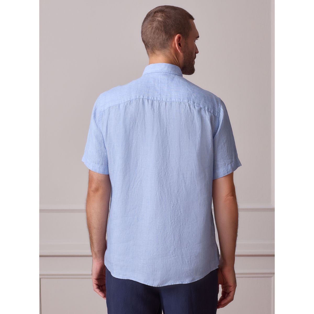 Chemise lin texturé à manches courtes Signature bleu, NEXT