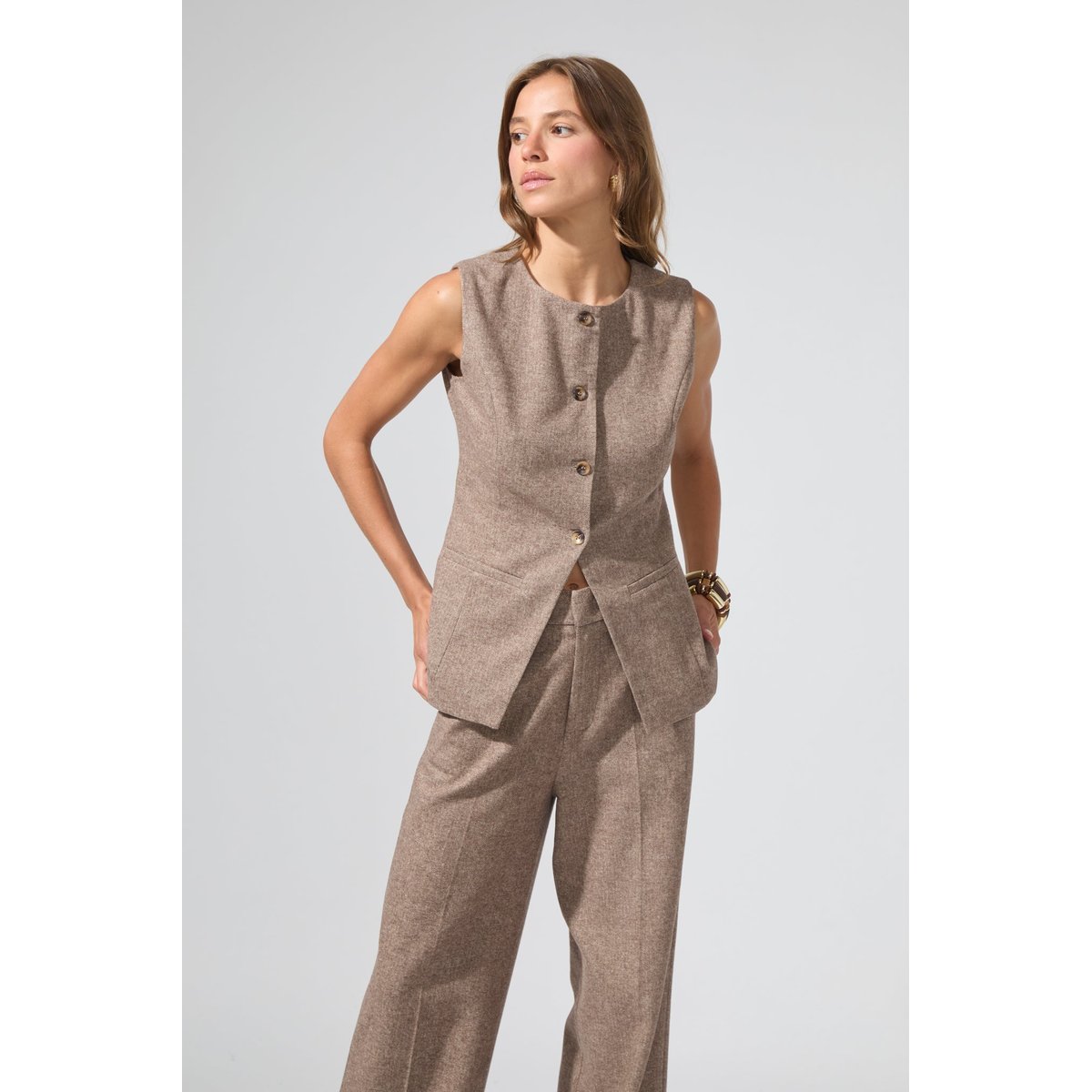 Gilet boutonné sans manches ANTONIN taupe, BENOA