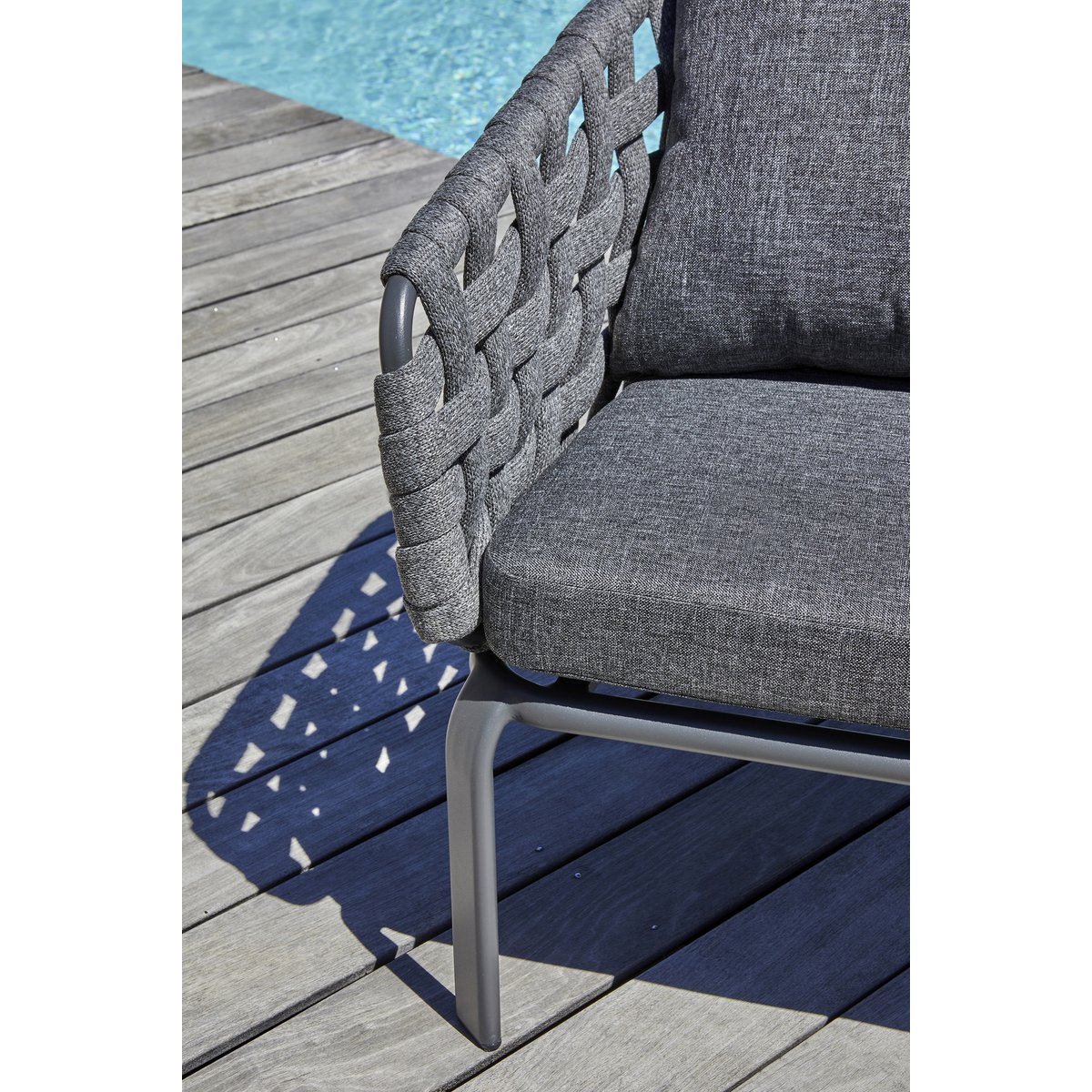 Salon de jardin 4 places en corde tissée et aluminium CAMARGUE gris anthracite, PARIS GARDEN