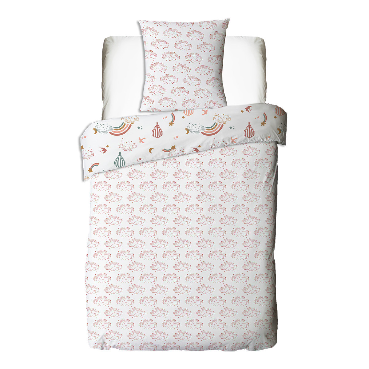 Parure de lit enfant en coton imprimé arc-en-ciel CELESTE blanc, FUTURE HOME